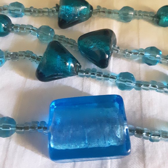 Jewelry - Blue Glass Bead Long Necklace Varid Blue Blue/Green Stones